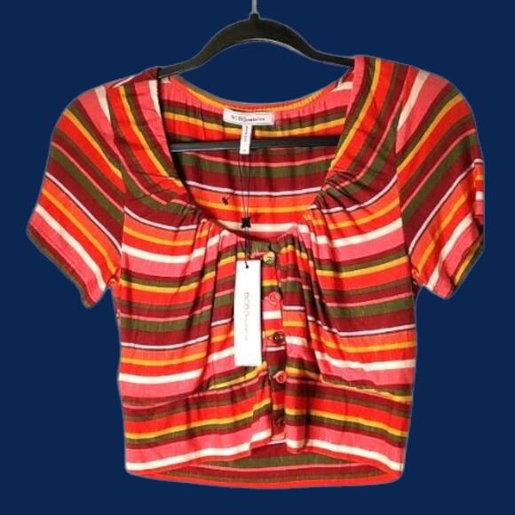 NEW BCBGeneration Crop Top Striped Summer Shirt or to Style with Cardigan Sz XS - Picture 5 of 9